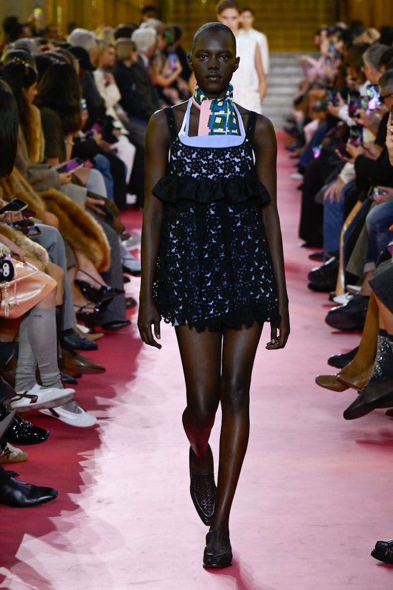 Model on the runway on the runway at the Miu Miu fashion show as part of Spring/Summer 2026 Paris Fa...